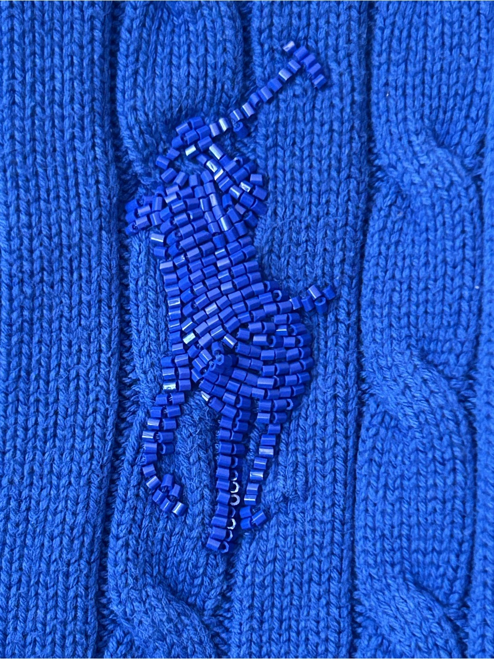 Polo Ralph Lauren Beaded Big Pony Cable Sweater cotton short sleeve RARE blue - Picture 5 of 5